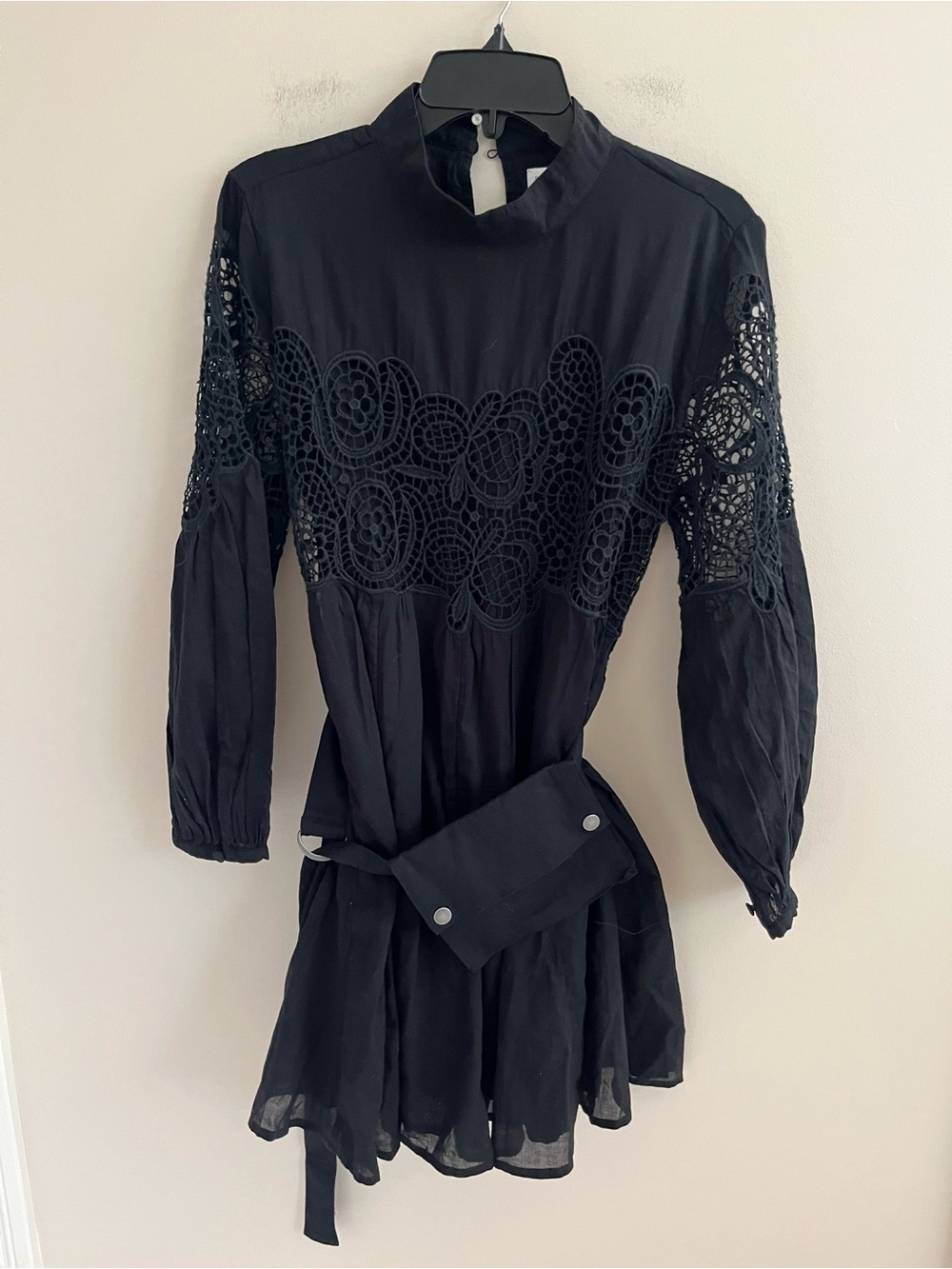 NWT-Banana Republic Black Cotton & Lace Mock-Neck Dress, Small Petite